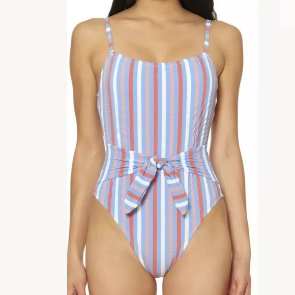 JESSICA Simpson Miami Stripe Tie Waist Swimsuit - Picture 1 of 9